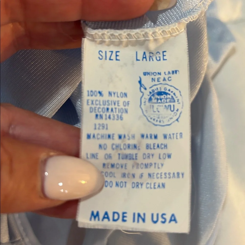 Vintage Union Made Light Blue Nylon Slip Dress - Picture 5 of 5